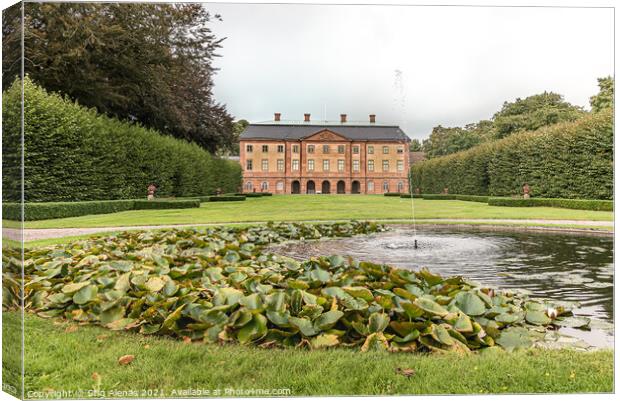 fountain and pond in front of the big manor house and park of Ov Canvas Print by Stig Alenäs