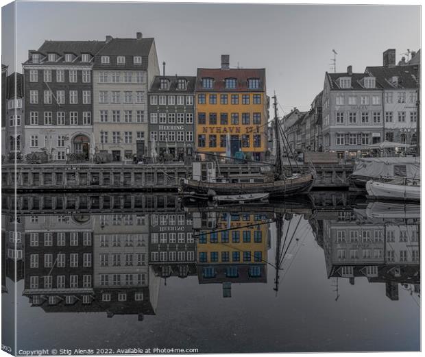 Nyhavn 17 is a famous yellow house at the Nyhavn canal in Copenh Canvas Print by Stig Alenäs