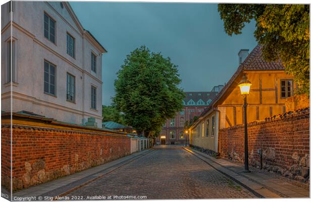 The old town of Lund in the blue hour and and picturesque illumi Canvas Print by Stig Alenäs