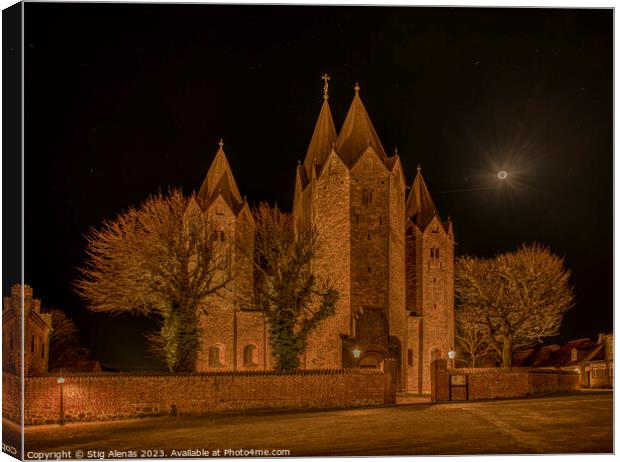 Entrence to Kalundborg Church of Our Lady at night Canvas Print by Stig Alenäs