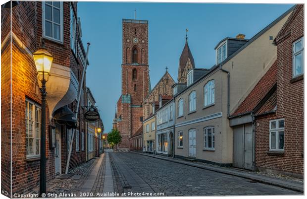 The tower of Ribe cathedral at the end of an old s Canvas Print by Stig Alenäs