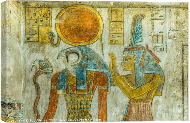 Ancient Painting of the egyptian god Ra and Maat i Canvas Print by Stig Alenäs