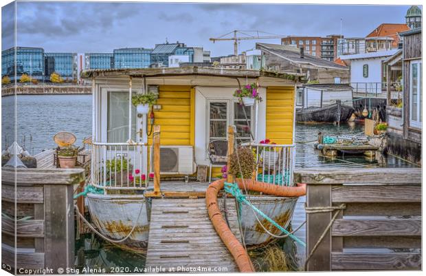 gangway to a romantic houseboat with flowers on th Canvas Print by Stig Alenäs