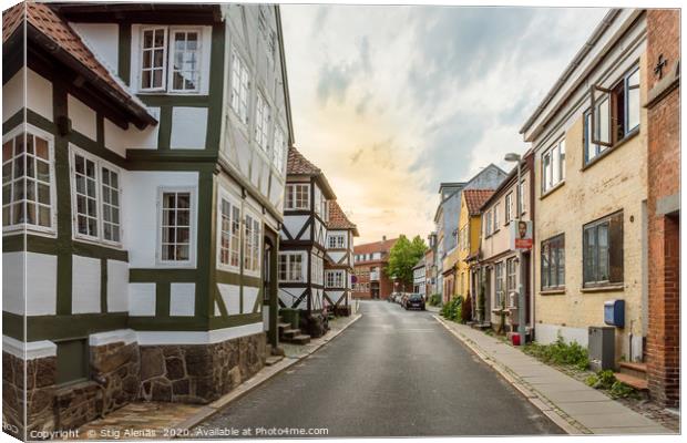 Half-timbered houses along the road in the old cen Canvas Print by Stig Alenäs