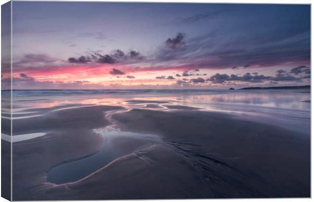 Sunset at Low Tide, Perran Sands Canvas Print by Mick Blakey
