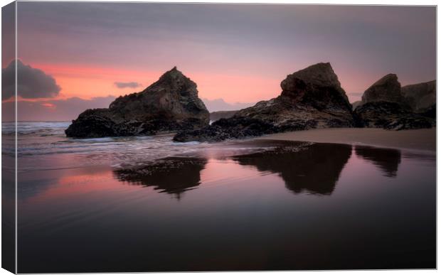 Twilight Silhouettes, Bedruthan Steps, Cornwall Canvas Print by Mick Blakey