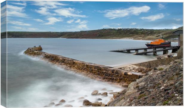 Lifeboat Station and Sea Wall, Sennen, Cornwall Canvas Print by Mick Blakey