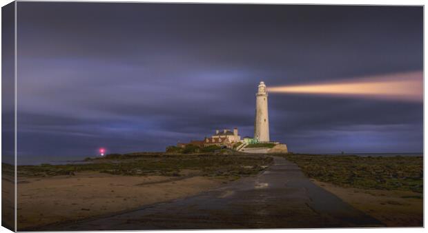 St Mary's Lighthouse at Night Canvas Print by Mark Jones