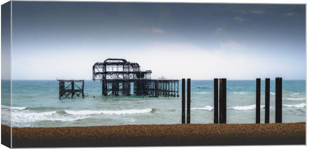 Brighton West Pier, Overcast, Panorama Canvas Print by Mark Jones