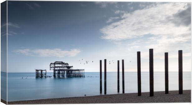 West Pier, Brighton, Blue Sky Canvas Print by Mark Jones