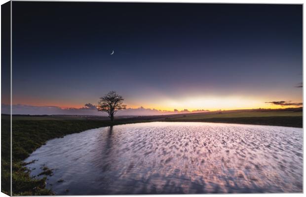 Sunset at the Dew Pond on Ditchling Beacon Canvas Print by Mark Jones