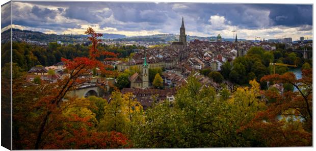 Panoramic view over the city of Bern - the capital city of Switz Canvas Print by Erik Lattwein