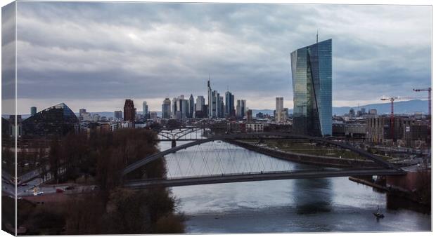 European Central Bank and financial district in Frankfurt Canvas Print by Erik Lattwein