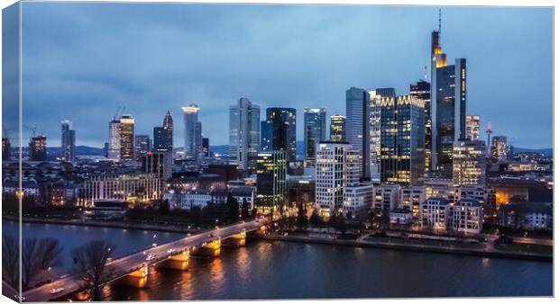 The skyscrapers of Frankfurt Germany at night Canvas Print by Erik Lattwein