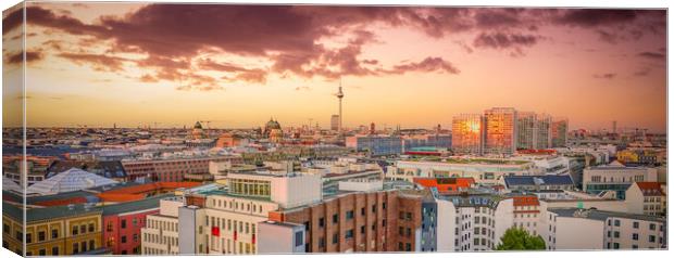 Sunset over the city of Berlin Germany - aerial view Canvas Print by Erik Lattwein