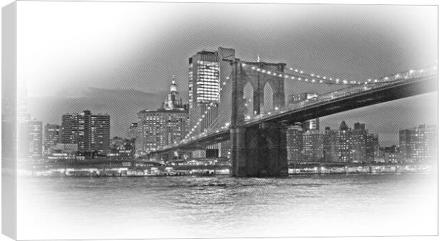 Beautiful Brooklyn Bridge New York at night Canvas Print by Erik Lattwein