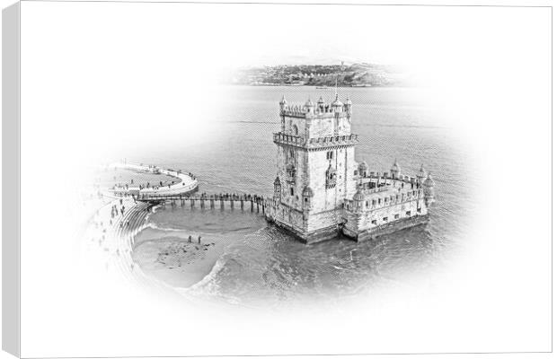 Most important landmark in Lisbon . The Tower of Belem from abov Canvas Print by Erik Lattwein