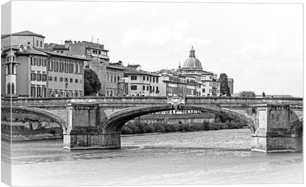 The bridges over River Arno in Florence  Canvas Print by Erik Lattwein