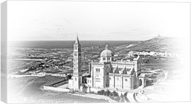 Famous Ta Pinu church on the Island of Gozo - Malta from above Canvas Print by Erik Lattwein