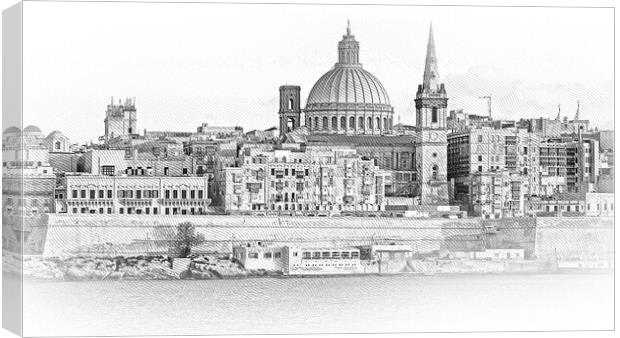 Typical and famous skyline of Valletta - the capital city of Mal Canvas Print by Erik Lattwein