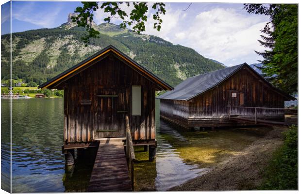 Wooden huts at Lake Altaussee in Austria Canvas Print by Erik Lattwein