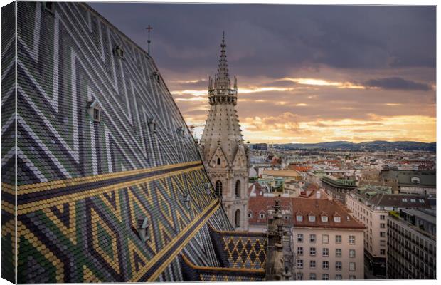 View over the city of Vienna from the top of St Stephans Cathedral Canvas Print by Erik Lattwein