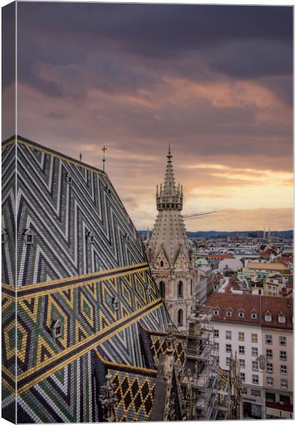 View over the city of Vienna from the top of St Stephans Cathedral Canvas Print by Erik Lattwein