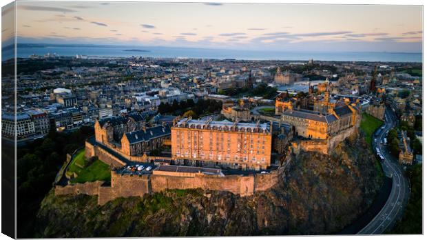 Edinburgh Castle in the evening - aerial view Canvas Print by Erik Lattwein