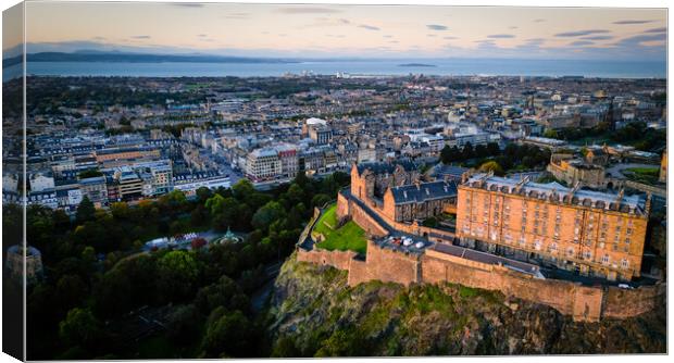 Edinburgh Castle in the evening - aerial view Canvas Print by Erik Lattwein