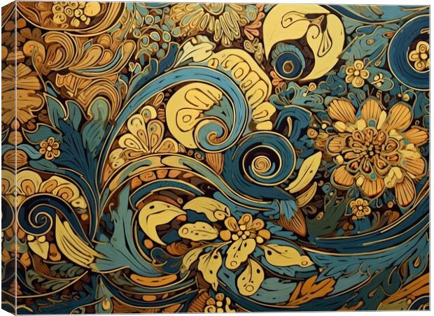 Golden flowers in an abstract pattern Canvas Print by Erik Lattwein