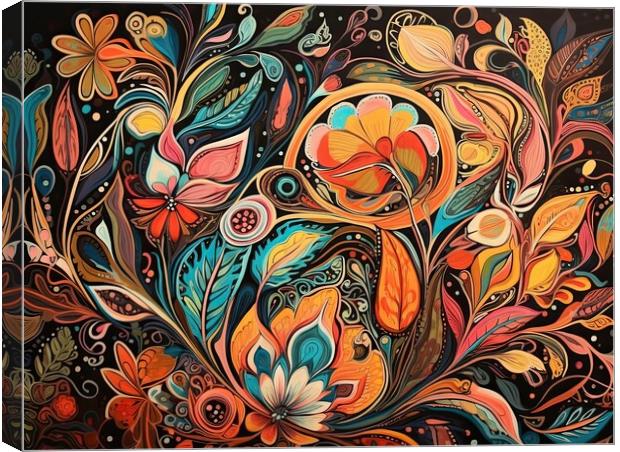 Colorful abstract pattern of organic forms and flowers Canvas Print by Erik Lattwein