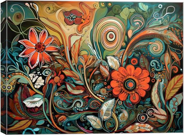 Colorful abstract pattern of organic forms and flowers Canvas Print by Erik Lattwein