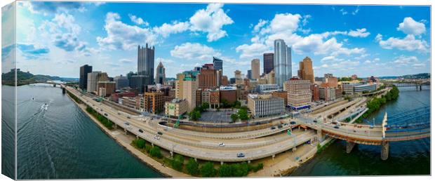 Downtown Pittsburgh - panoramic aerial view - PITTSBURGH, USA - JUNE 09, 2023 Canvas Print by Erik Lattwein