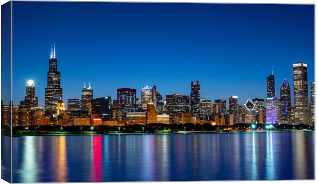Amazing Chicago skyline in the evening - CHICAGO,  Canvas Print by Erik Lattwein