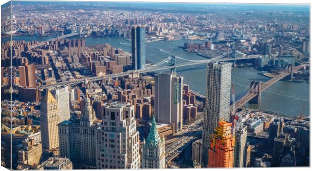 Wide angle aerial view over Manhattan New York Canvas Print by Erik Lattwein