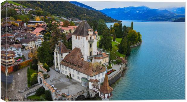 Famous Castle Oberhofen at Lake Thun in Switzerland Canvas Print by Erik Lattwein