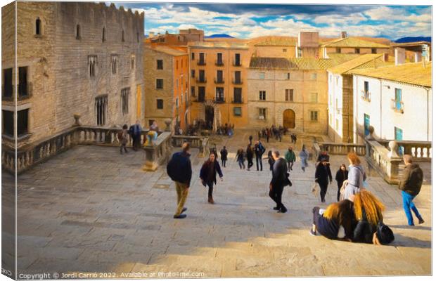 Girona Cathedral square - CR2112-6456-PIN Canvas Print by Jordi Carrio