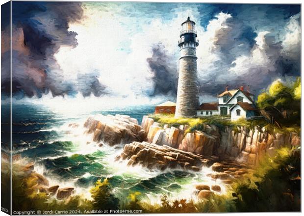 Rough sea at the lighthouse - GIA-2309-1081-OIL Canvas Print by Jordi Carrio