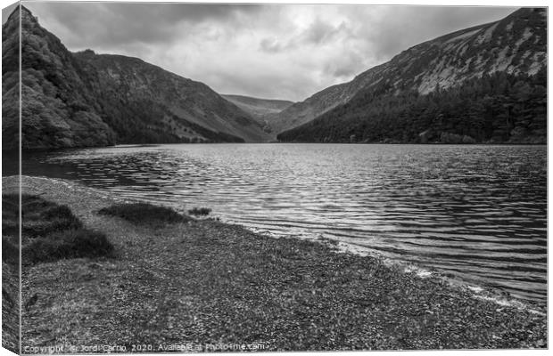 Mountains National Park Lake, Glendalough - Black  Canvas Print by Jordi Carrio