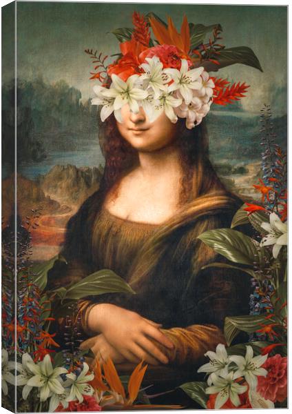 Abstract art collage of Leonardo da Vinci Portrait of Mona Lisa del Giocondo and flowers Canvas Print by Svetlana Radayeva