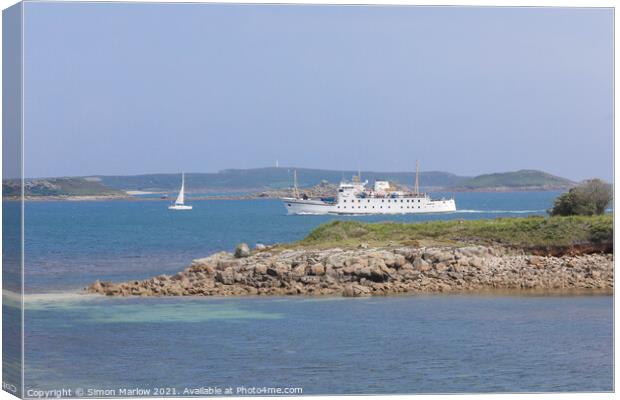 The Scillonian 3 sailing into the Isles of Scilly Canvas Print by Simon Marlow
