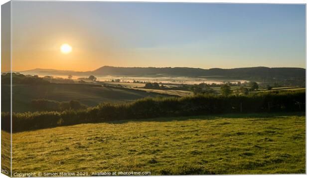 South Shropshire Autumn Sunrise with valley mist Canvas Print by Simon Marlow