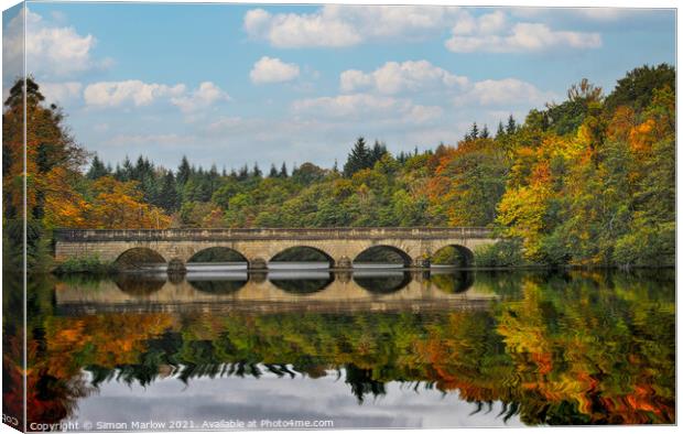 Bridge over the lake at Virginia Water Canvas Print by Simon Marlow