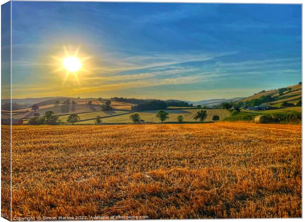 Looking across the fields at Twitchen, South Shrop Canvas Print by Simon Marlow