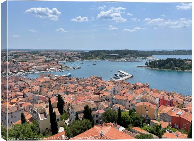 View overlooking Rovinj in Croatia Canvas Print by Simon Marlow