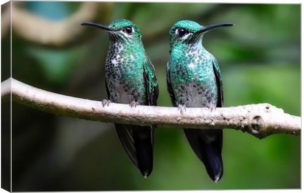 Vibrant Duo Costa Rican Hummingbirds Canvas Print by Simon Marlow