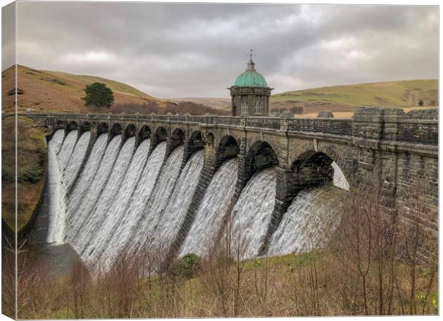 Majestic Waterfall at Elan Valley Dam Canvas Print by Simon Marlow