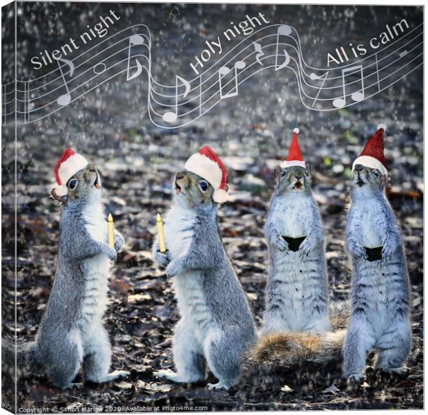 Harmonizing Holiday Squirrels Canvas Print by Simon Marlow