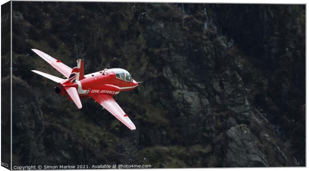 Red Arrows Hawk going through the Mach Loop, Snowdonia Canvas Print by Simon Marlow