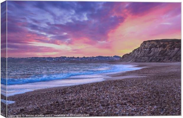 Majestic Sunset over Hengistbury Head Canvas Print by Simon Marlow